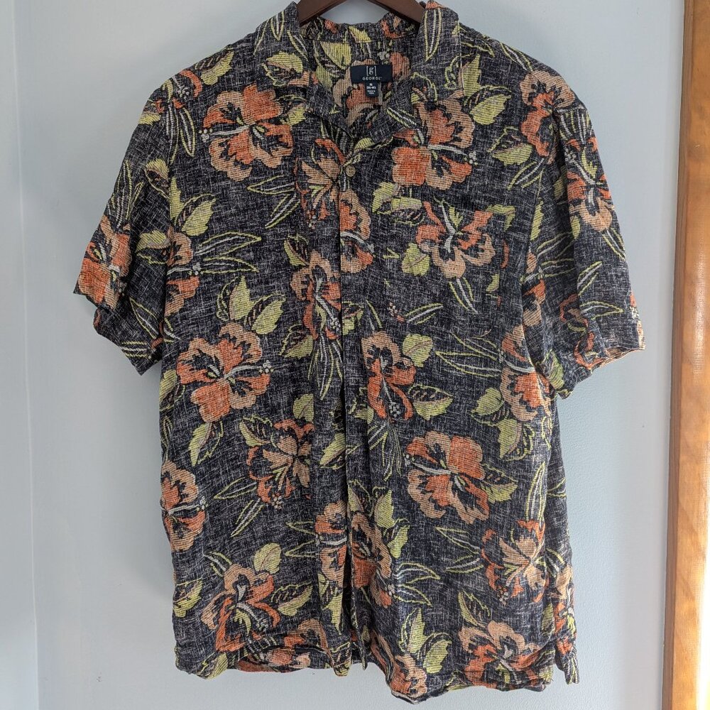 George Floral Short Sleeve Button-Down Blue Orange Size M